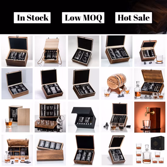 Ensemble de carafe avec 4 verres à whisky dans une boîte cadeau en bois pour anniversaire